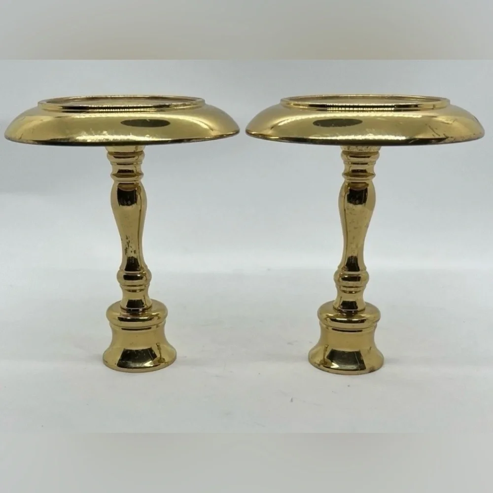 Vintage Pair of Solid Polished Brass Candle Holders Candlesticks